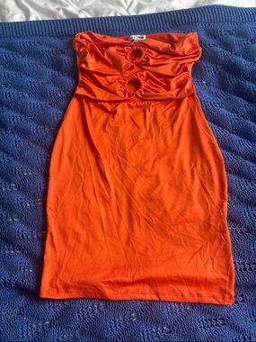 Fashion Nova Strapless Orange Ring-Detail Bodycon Dress